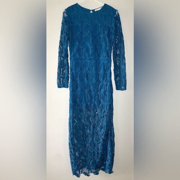 NWT New Maje Rosane Guipure Lace Long Sleeve Dress in Deep Teal Size 3(L) - Picture 5 of 9
